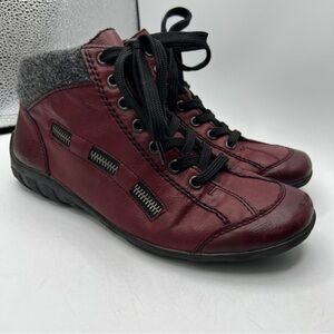 Rieker Jinnie Wine Casual Zip Comfort Cushioned Lace Up Ankle Boots